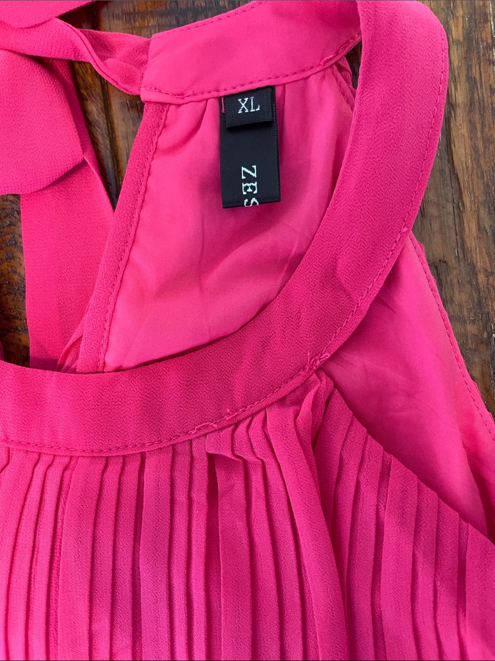 Zesica Bright Pink Pleated Tiered Halter Dress XL - Picture 2 of 6